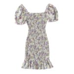 Vestido Fruncido Floral Manga Farol