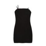 Vestido Negro Mini Bodycon Ajustado Con Tirantes Acanalados - Imagen 3