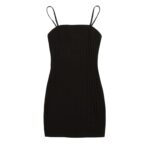 Vestido Negro Mini Bodycon Ajustado Con Tirantes Acanalados - Imagen 2