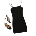 Vestido Negro Mini Bodycon Ajustado Con Tirantes Acanalados