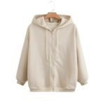 Polerón con Capucha, Cordón y Cremallera con Hombros Caídos