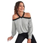 Camiseta de Hombros Descubiertos Color Combinado - Imagen 3