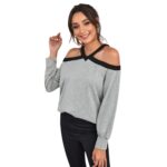 Camiseta de Hombros Descubiertos Color Combinado - Imagen 4