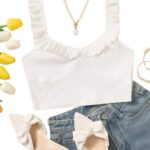 Top Corto Tejido de Canalé con Ribete Fruncido