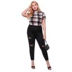 Camiseta Elegante de Cuadros Cuello Alto Shein Exclusive