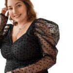 Vestido de Manga Gigot Fruncido de Malla Jacquard - Imagen 7