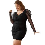 Vestido de Manga Gigot Fruncido de Malla Jacquard - Imagen 6