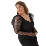 Vestido de Manga Gigot Fruncido de Malla Jacquard - Imagen 5