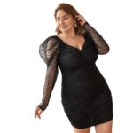 Vestido de Manga Gigot Fruncido de Malla Jacquard - Imagen 2