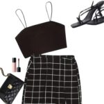 Conjunto de Top Liso y Falda con Estampado de Cuadros