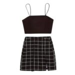 Conjunto de Top Liso y Falda con Estampado de Cuadros - Imagen 3