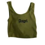 Crop Top Sin Mangas con Estampado Angel en Canalé