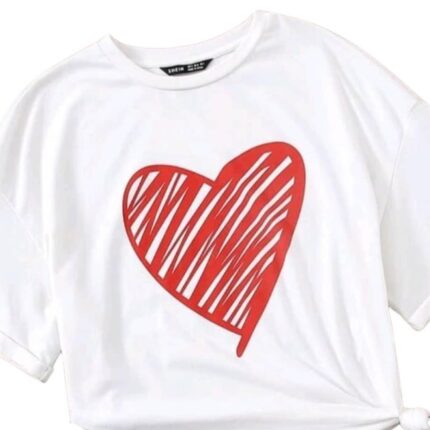 Camiseta con Corazón Rayado - Manga Corta, Look Divertido