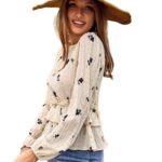Blusa con Volantes - Estampado de Rosas Negras, Mangas y Cintura con Vuelo - Imagen 4