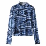Camiseta Transparente Azul con Cuello Alto - Ajuste Femenino