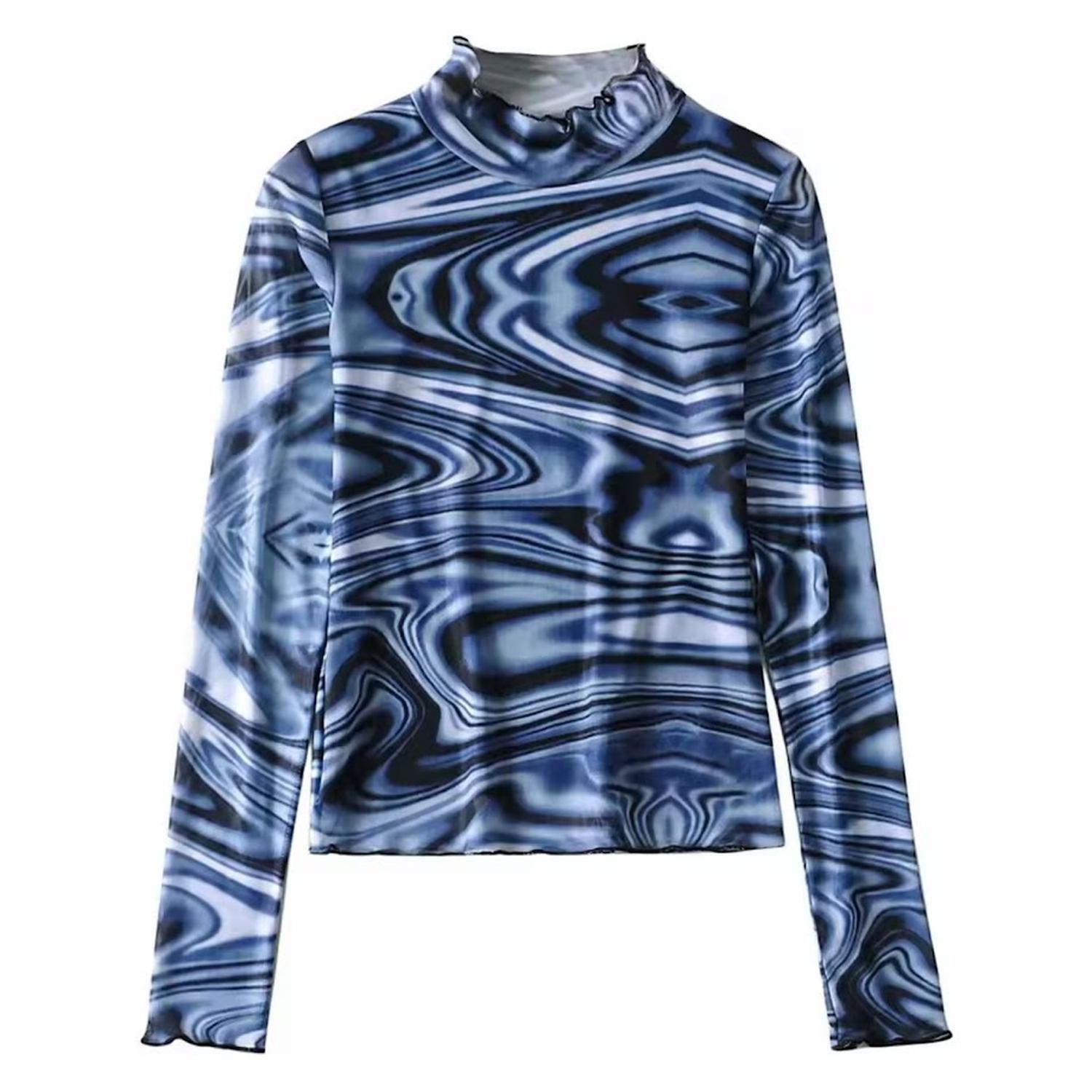 63072414 Camiseta Transparente Azul con Cuello Alto - Ajuste Femenino - Imagen 1