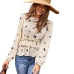 Blusa con Volantes - Estampado de Rosas Negras, Mangas y Cintura con Vuelo - Imagen 2