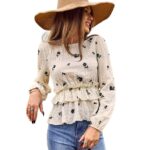 Blusa con Volantes - Estampado de Rosas Negras, Mangas y Cintura con Vuelo - Imagen 3