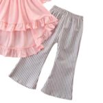 Conjunto de niña de dos piezas compuesto por blusa tipo túnica color rosa con volantes y pantalón la - Imagen 3