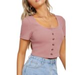 Top corto de punto con botones delanteros, escote de agujero de pala - Imagen 3