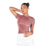 Camiseta de terciopelo canalé rosa - Imagen 2