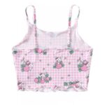 Top con tirantes finos para niña, estampado de dibujos animados con conejos y frutillas sobre fondo