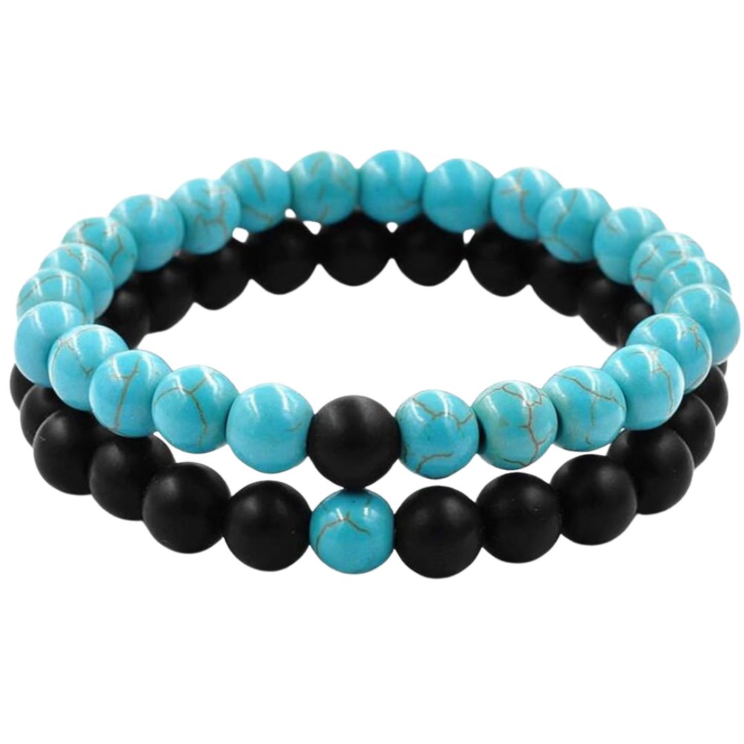 3210614046601 Set 2 Pulseras Piedras Naturales Ágata y Turquesa - Imagen 1