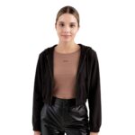 Chaqueta Negra Corta con Gorro Mujer