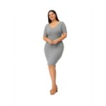 Vestido Corto Canalé Gris con Escote en V - Imagen 3