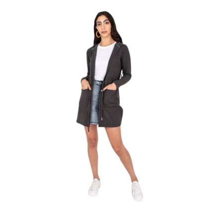 Tapado largo gris oscuro con capucha casual y comodo