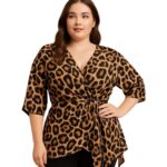 Blusa cruzada animal print con lazo multicolor