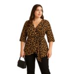 Blusa cruzada animal print con lazo multicolor - Imagen 2