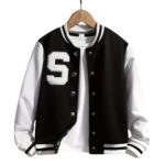 Chaqueta varsity niña negra y blanca con parche "S" - Imagen 2