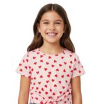 Polera rosa niña con corazones y amarre delantero