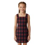 Vestido casual a cuadros, escote cuadrado y sin mangas