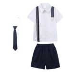 Conjunto escolar niño: camisa blanca, short azul y corbata - Imagen 2