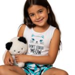 Pijama Niña Gato "Stress Meow" Polialgodón