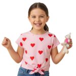 Polera rosa niña con corazones y amarre delantero - Imagen 4