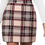 Falda Corta Oficina Microfibra Cuadros Beige Rojo Negro Elegante