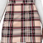 Falda Corta Oficina Microfibra Cuadros Beige Rojo Negro Elegante - Imagen 3