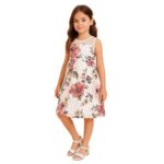 Vestido Niña Floral Sin Mangas con Falda Evasé (Blanco)