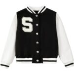 Chaqueta varsity niña negra y blanca con parche "S" - Imagen 4