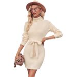 Vestido de punto con cinturón color beige