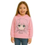 Sudadera infantil capucha rosa, diseño gráfico anime