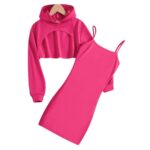 Conjunto juvenil 2 piezas: vestido y polerón fucsia - Imagen 2