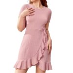 Vestido rosa tejido punto, manga corta y volados