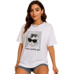Polera Blanca Oversize Niña Gato con Gafas "Pretty Girl"