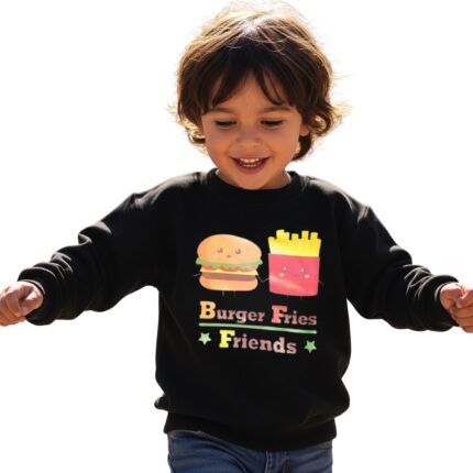 Polerón negro para niña con diseño gráfico de hamburguesa
