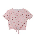 Polera rosa niña con corazones y amarre delantero - Imagen 2