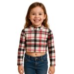 Crop Top Juvenil Manga Larga Estampado Tartán Escocés Urbano